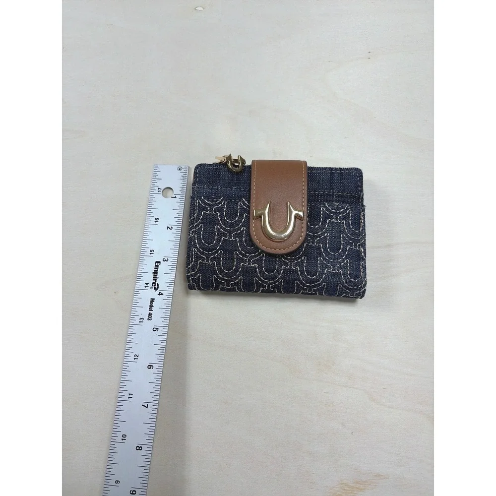 True Religion Denim Crossbody Bag‎ and Wallet Set Blue Tan Horseshoe Logo NWT
